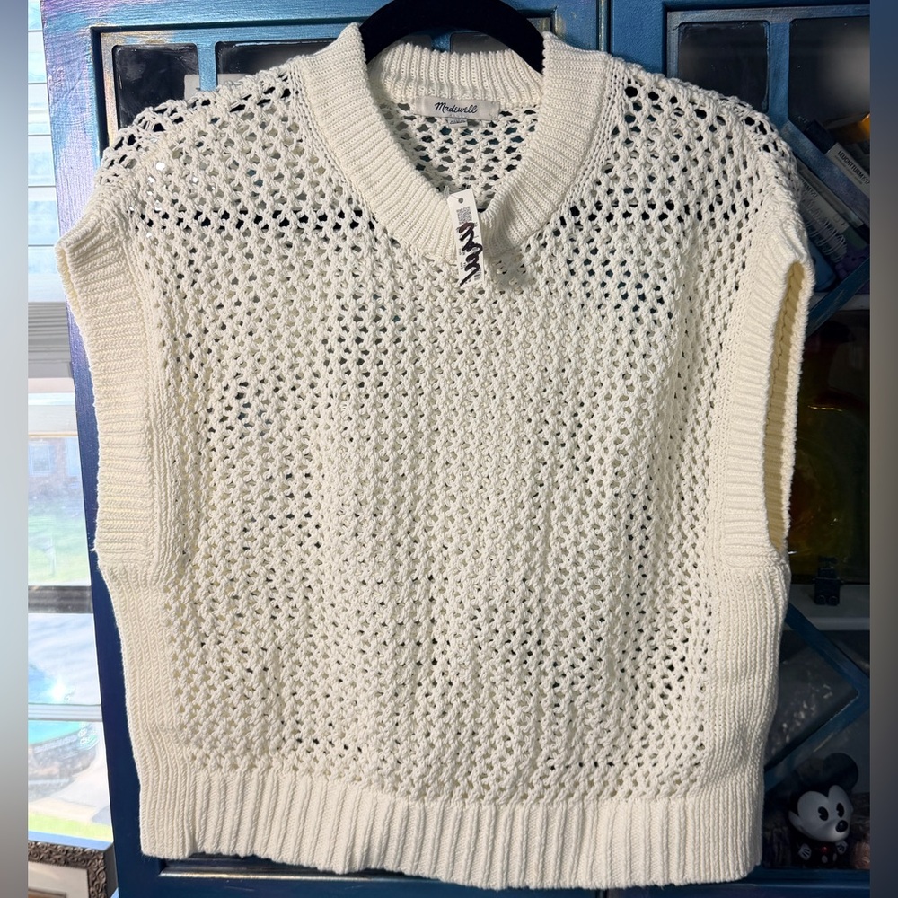 Madewell Bright Ivory Open-Knit Short-Sleeve Sweater Vest - Picture 5 of 6